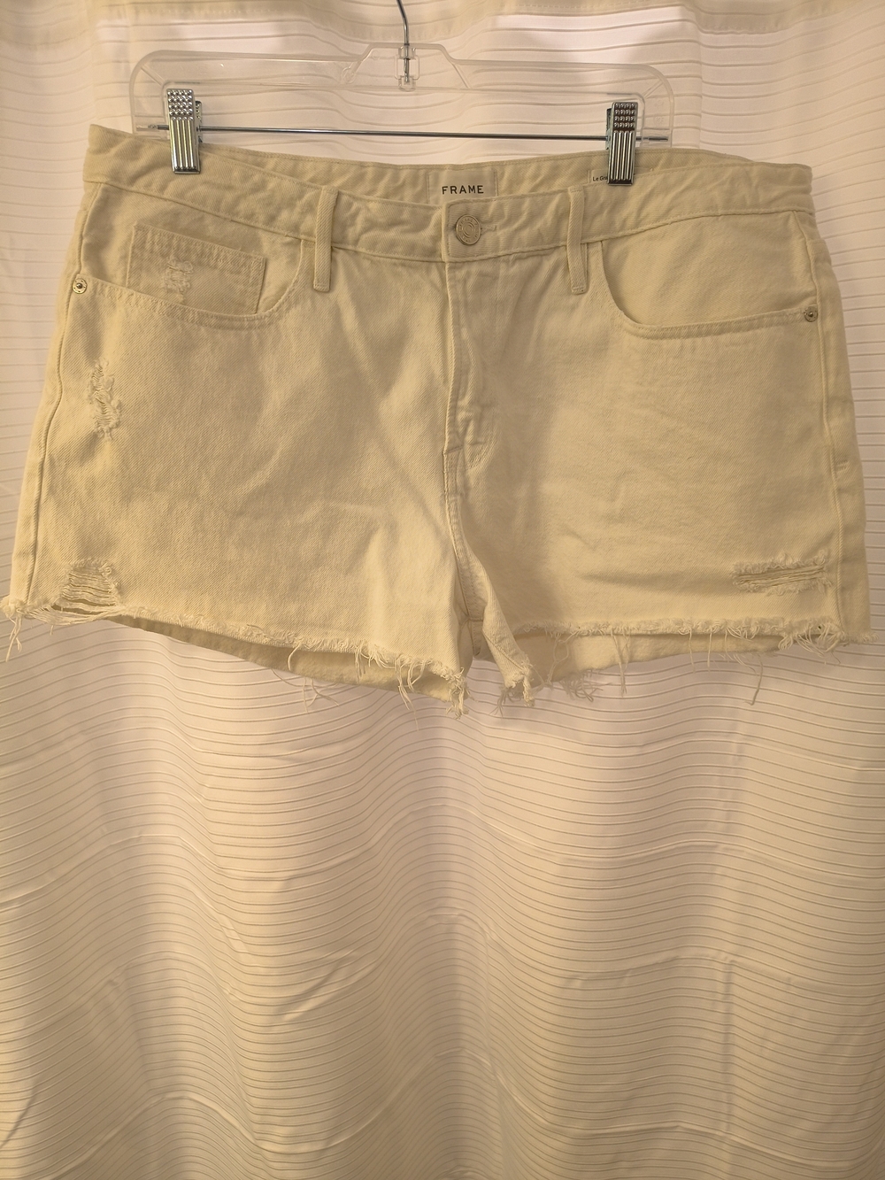 Frame Denim Cream Distressed Cutoff Jean Shorts